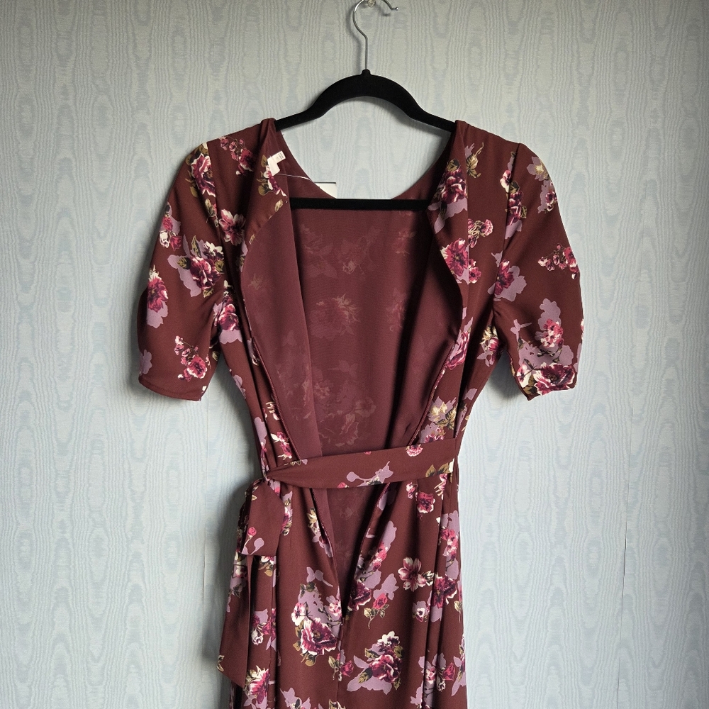 NWT ASTR‎ The Label Floral Faux Wrap Whimsigoth Chiffon Mini Dress Burgundy S - Picture 6 of 10